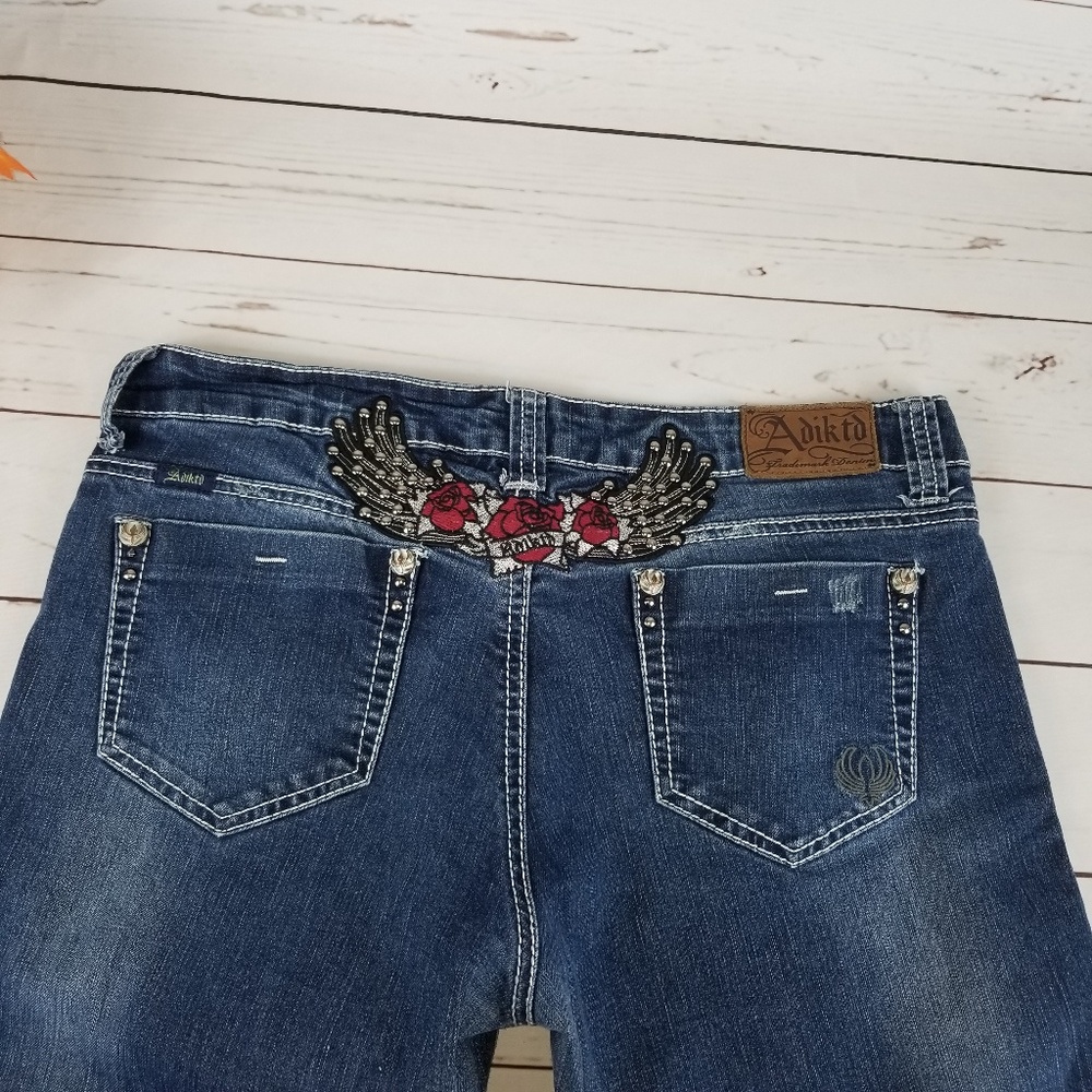 ADIKTD Boot Cut Embellish Distressed Jeans 12w 32"